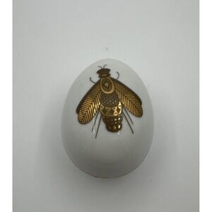 Gerges Briard porcelain egg hand painted gold trim Moth Trinket Box Anthropology
